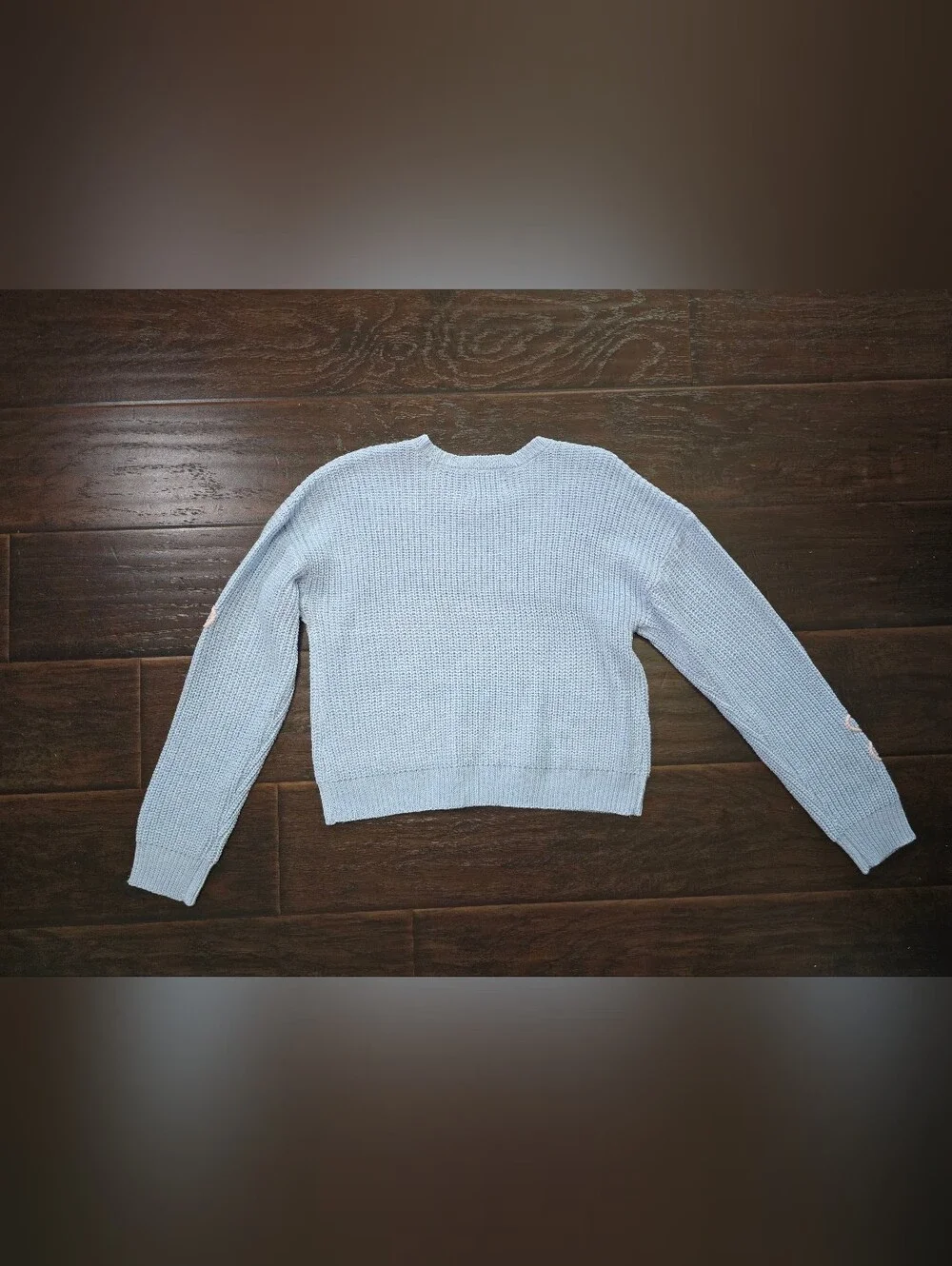 No Comment Girls Blue with Pink Flowers Knit Pullover Sweater XL